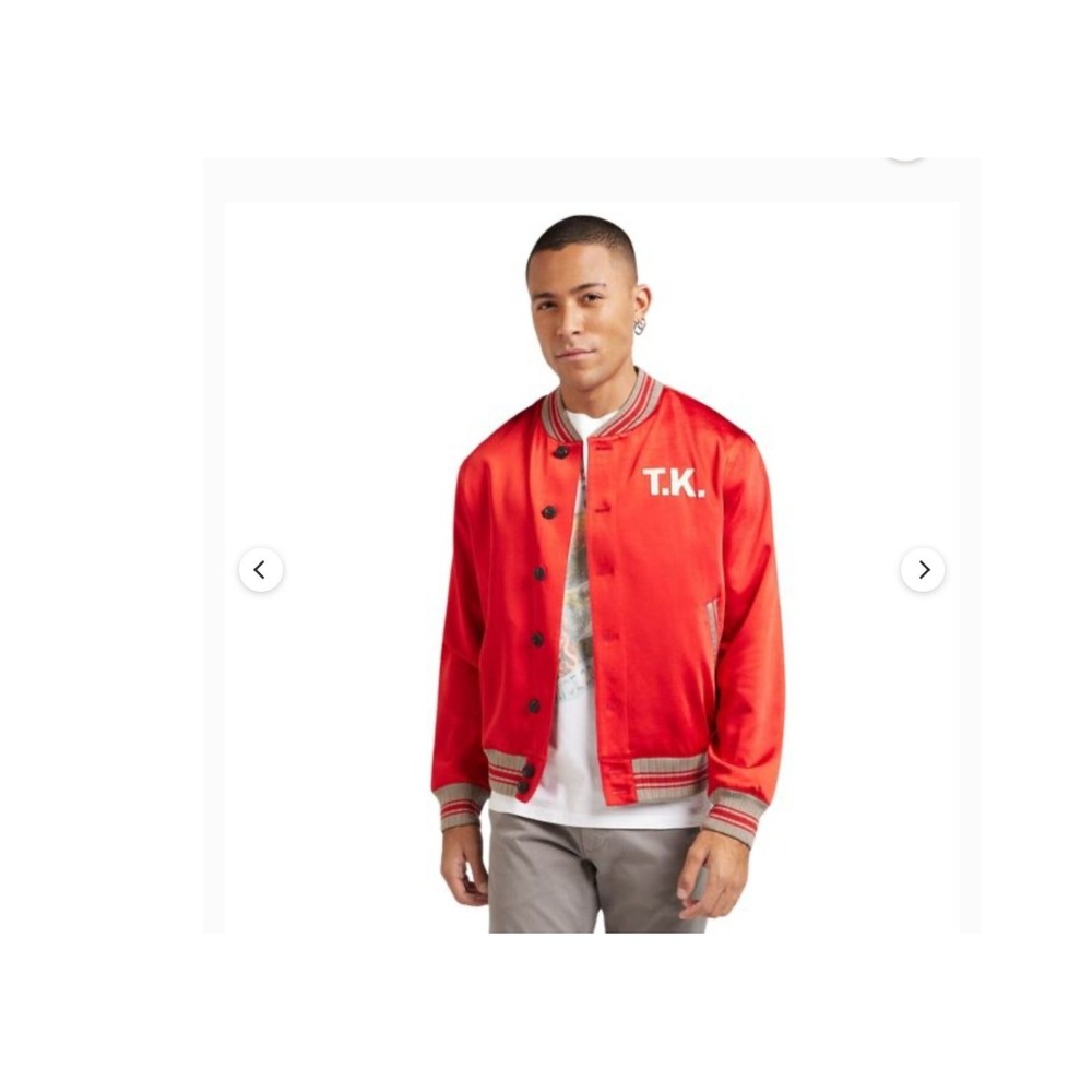 The Kooples Varsity Bomber Jacket Mens‎ S Red NWT Persuaders Satin T.K.